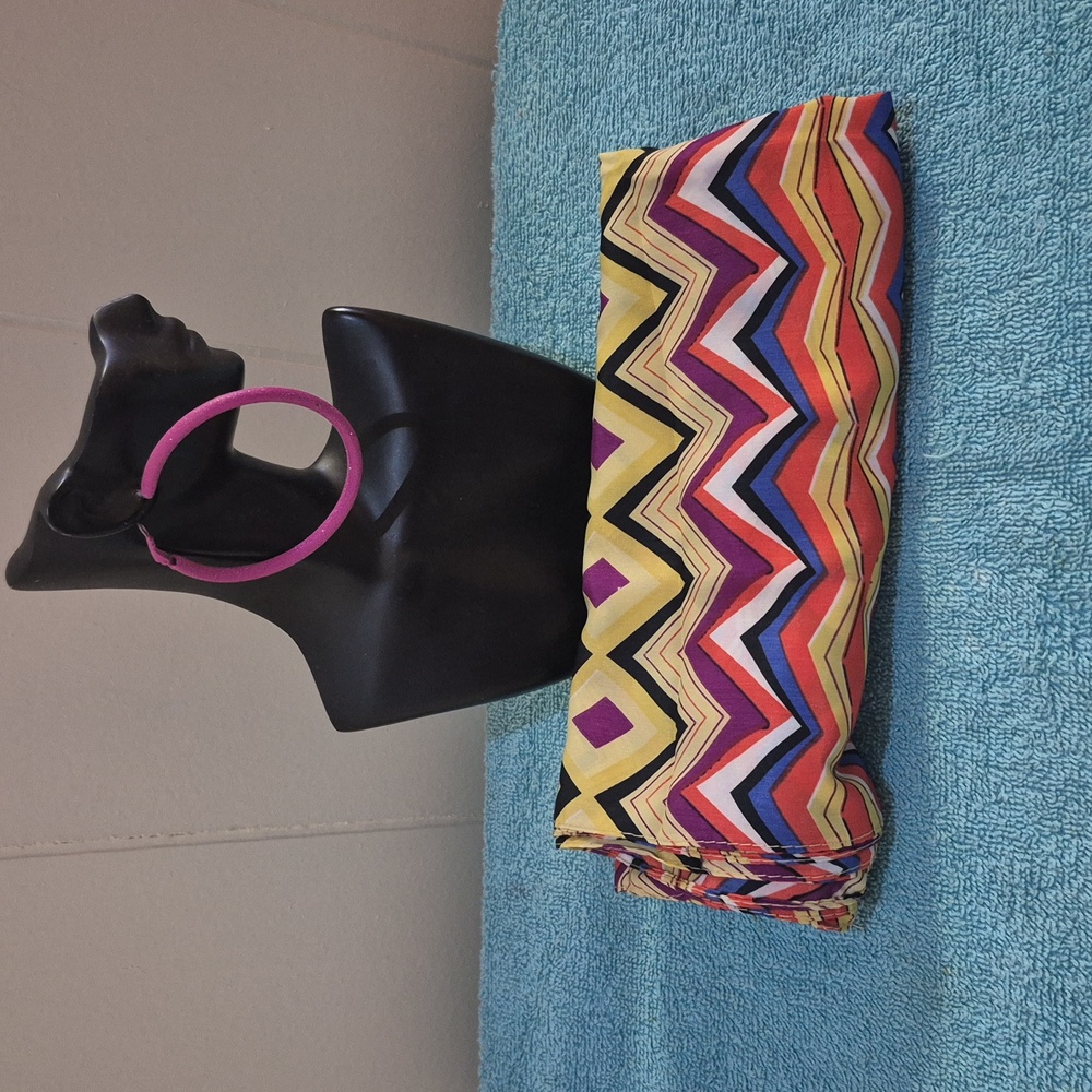 Colorful Zigzag Patterned Infinity Scarf With Ear… - image 2